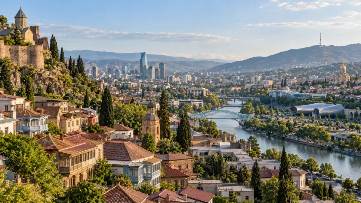 View of central Tbilisi with residential buildings and modern office buildings