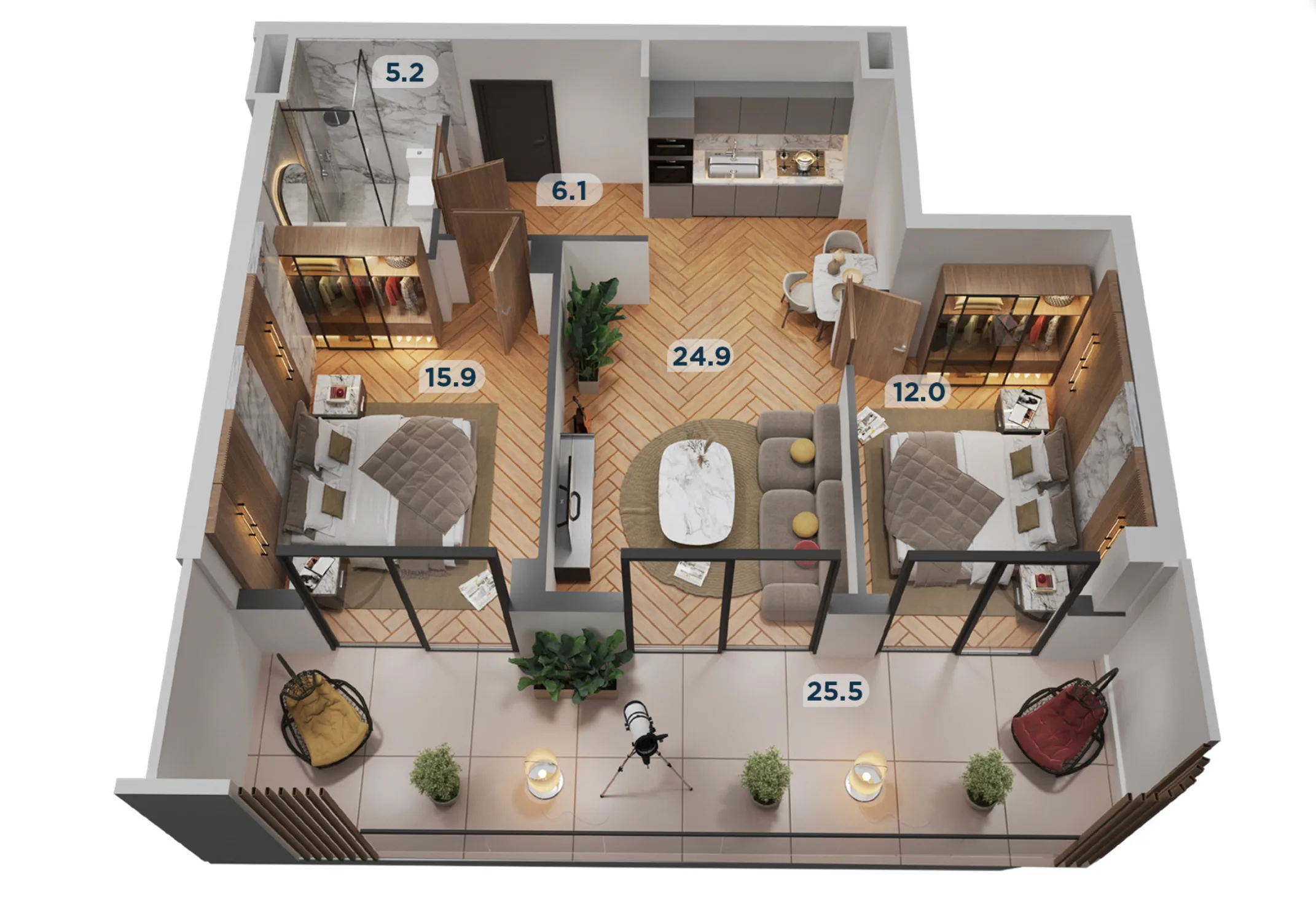 2-Schlafzimmer Apartment