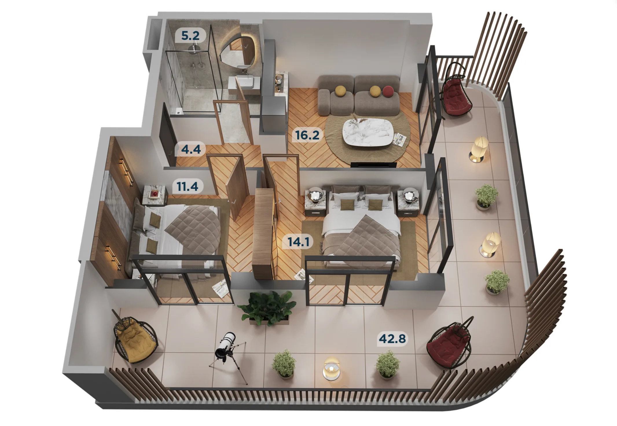 2-Schlafzimmer Apartment