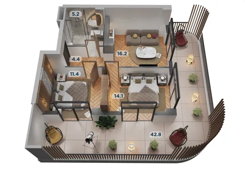2-Schlafzimmer Apartment