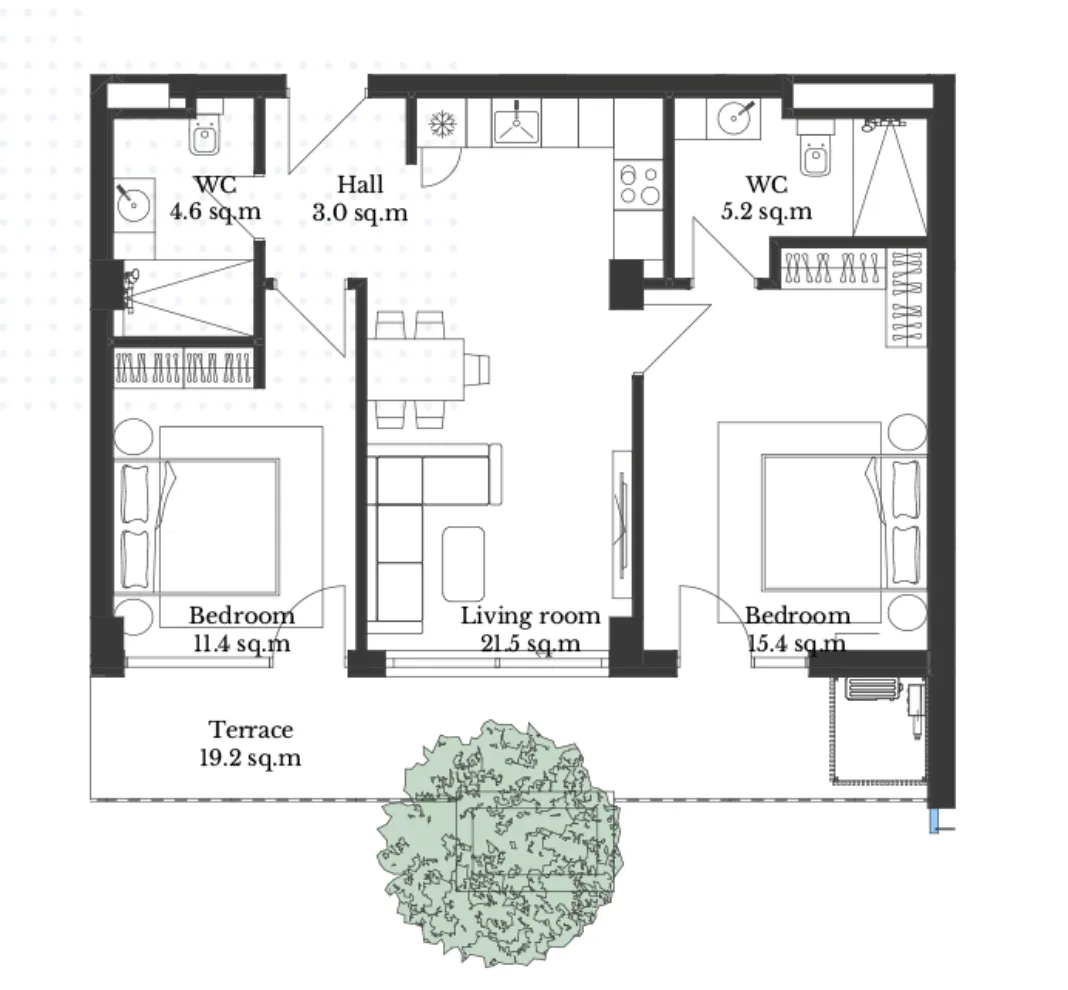 2-Schlafzimmer Apartment