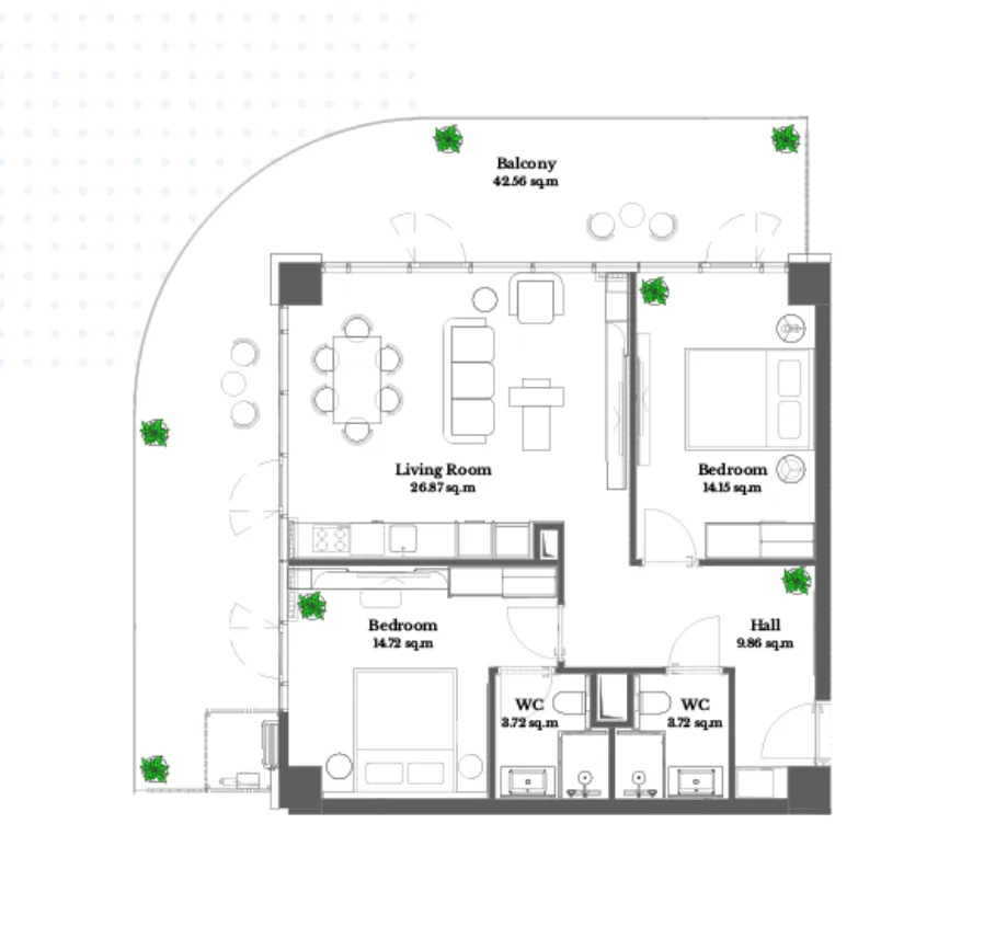 2-Schlafzimmer Apartment