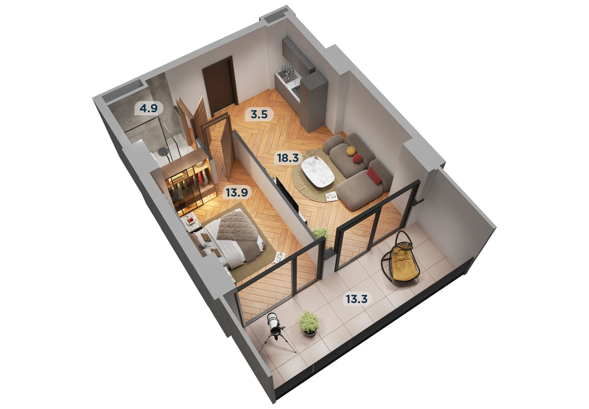 1-Schlafzimmer Apartment