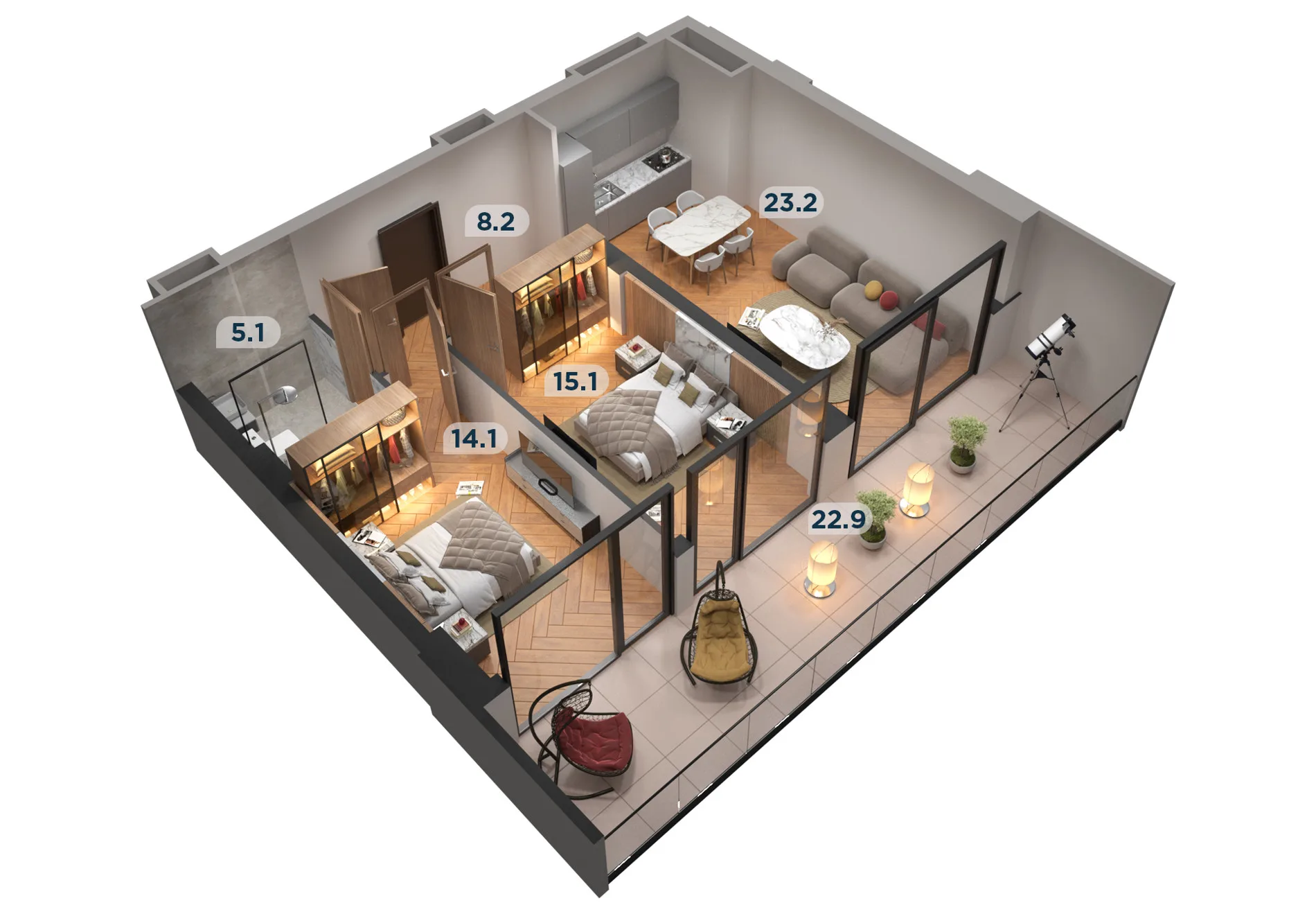 2-Schlafzimmer Apartment