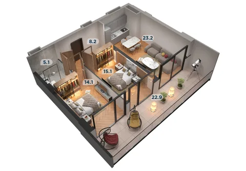 2-Schlafzimmer Apartment