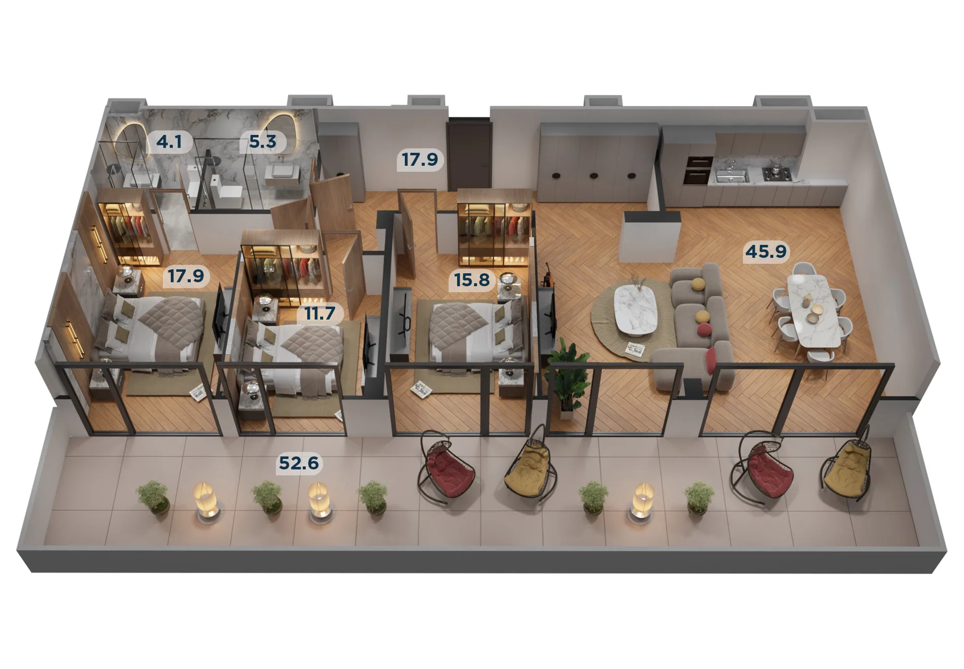 3-Schlafzimmer Apartment