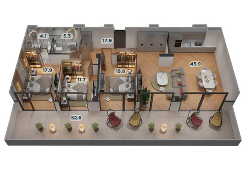 3-Schlafzimmer Apartment