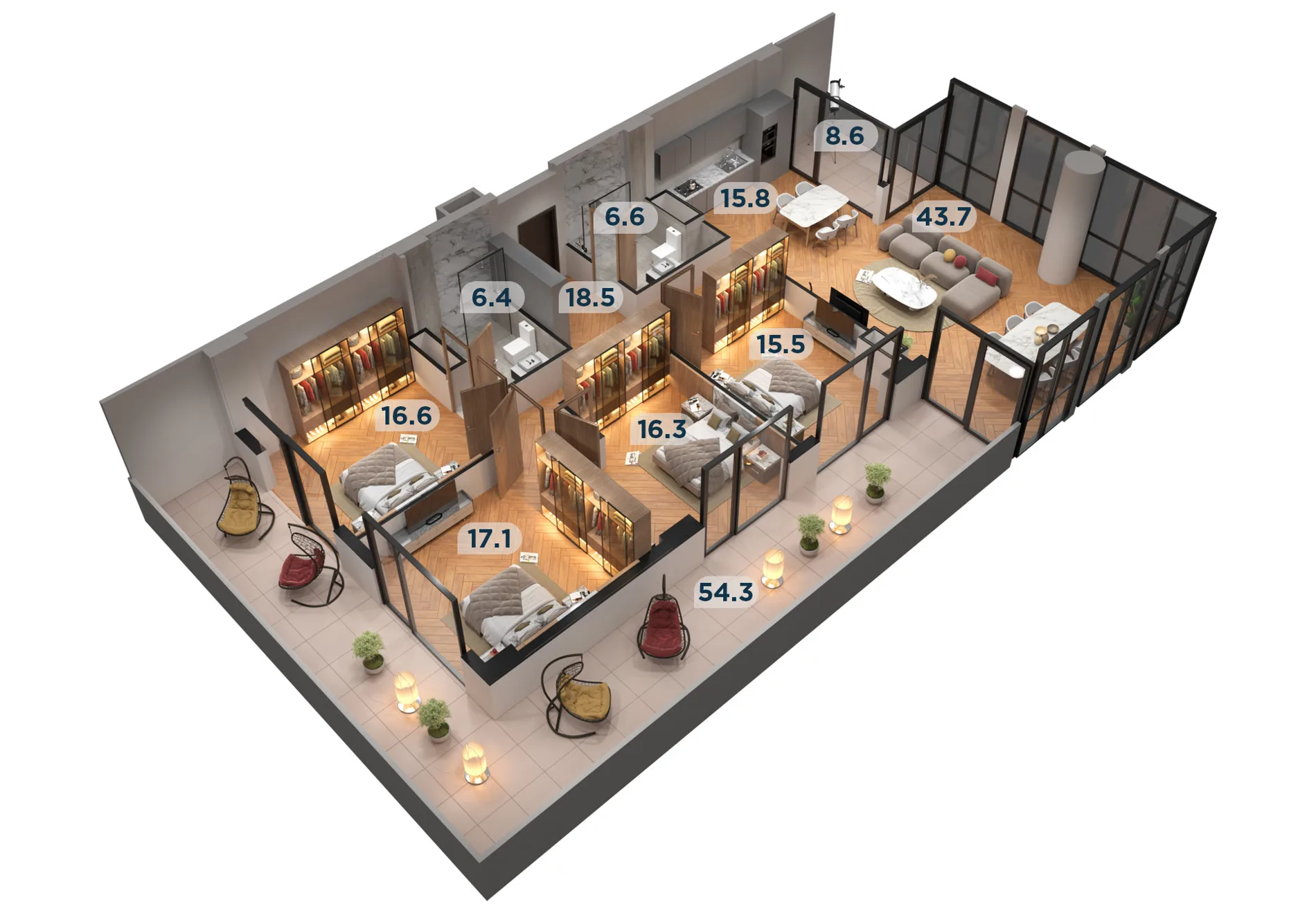 4-Schlafzimmer Apartment